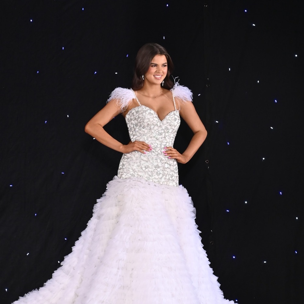 Sherri Hill White Feathered Prom Dress